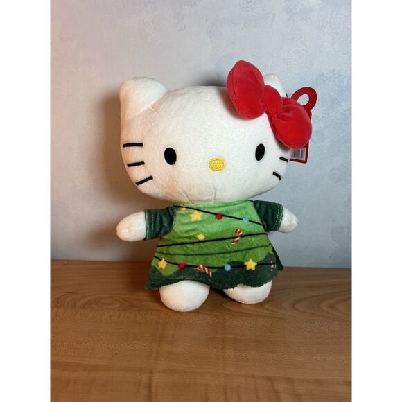 Sanrio HELLO KITTY Christmas Tree Dress Holiday Plush Stuffed Toy 8" NEW - Picture 1 of 7